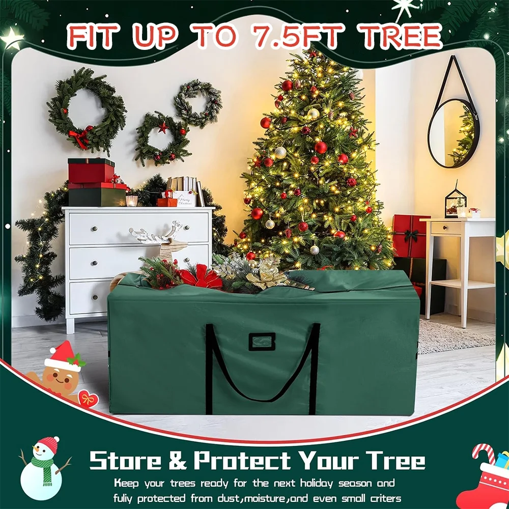 7.5Ft Christmas Tree Storage Bag, Used For Holding Artificial Christmas Trees, Green (50"x16"x20")