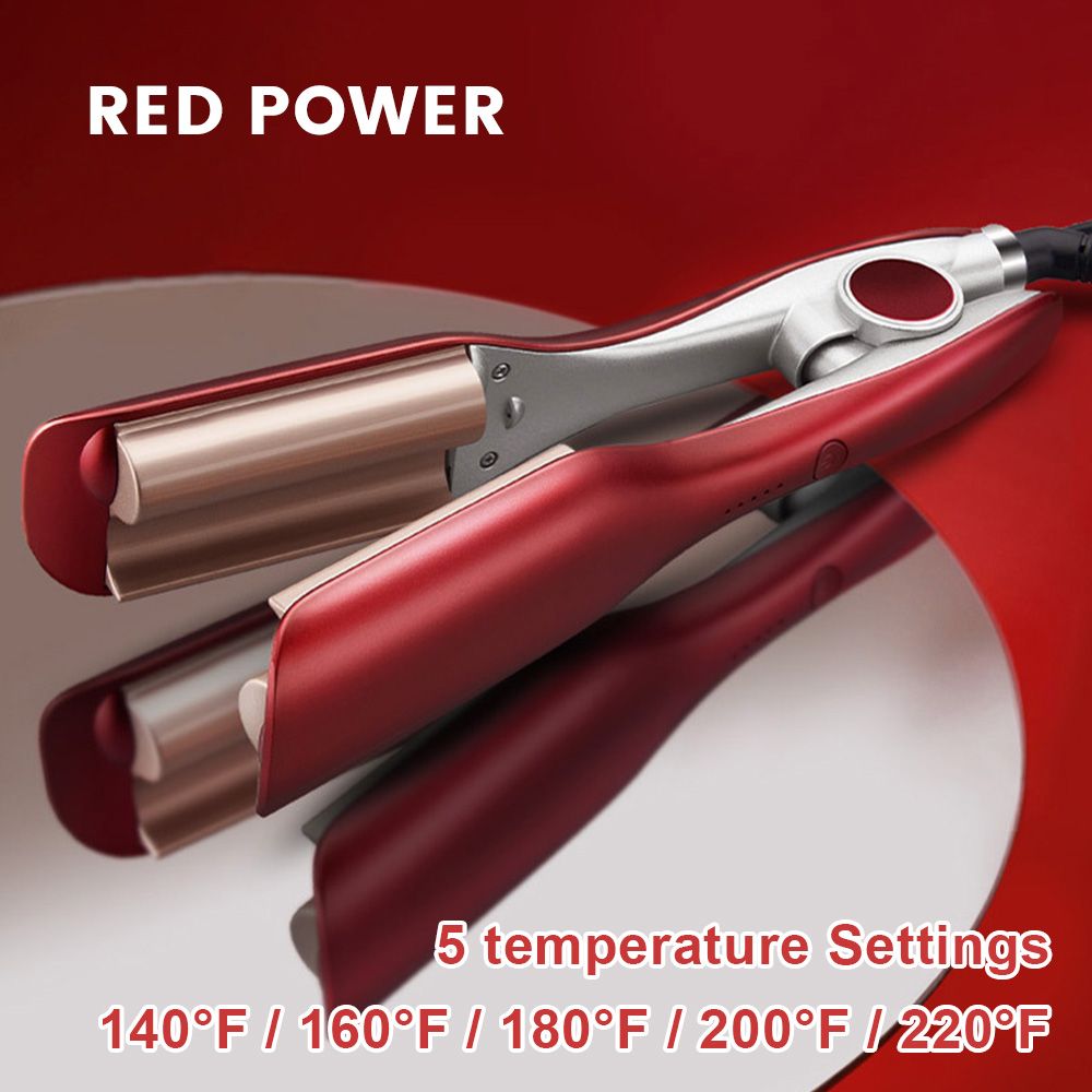 1.25 Inch Red Waver Curling Iron, Beach Waves Curling Wand, Ionic Hair Waver with Anti-Scald Hair Crimper for Women's Hair