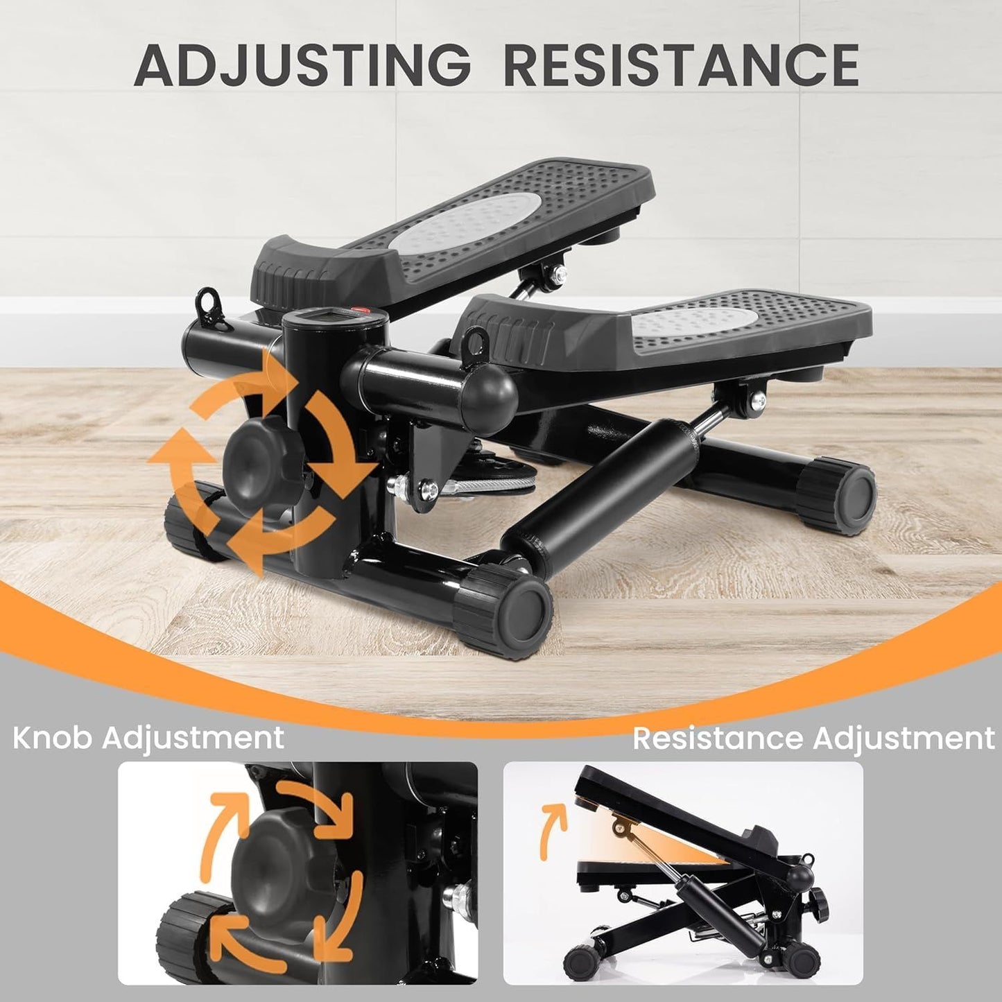 Adjustable Mini Step Machine for Full Body with Bands (Up to 300 lbs)