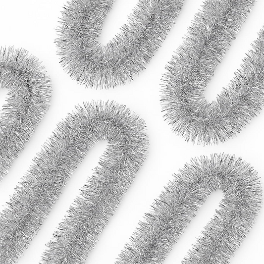 50FT*2 Silver Metallic Twist Shiny Garland for Christmas Tree Decorations, Xmas Hanging Decor for Indoor Outdoor Use