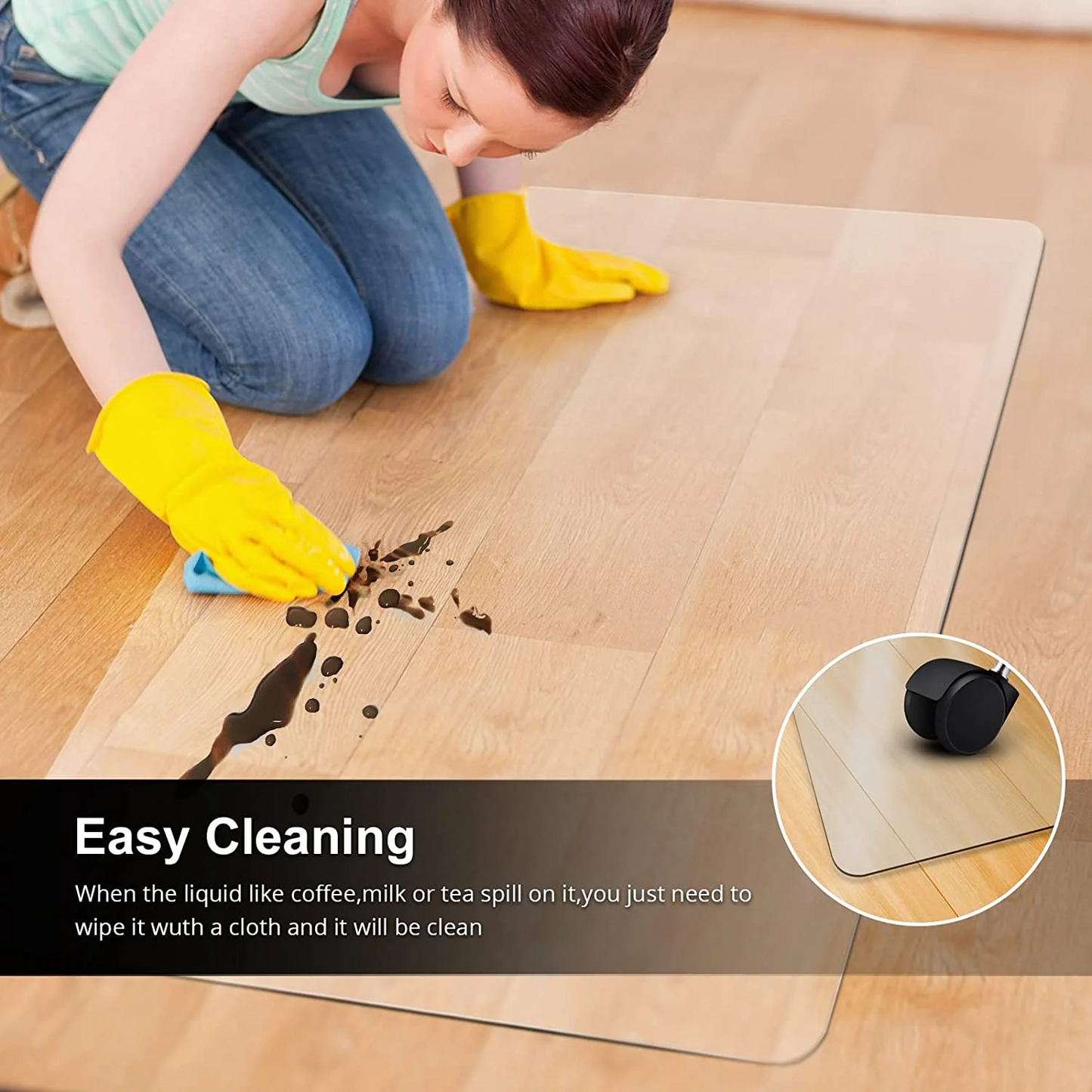 Rectangle Cleanable PVC Office Chair mat for Hardwood Floor Protection Easy Glide on Matte Floor Mat 36" x 48"