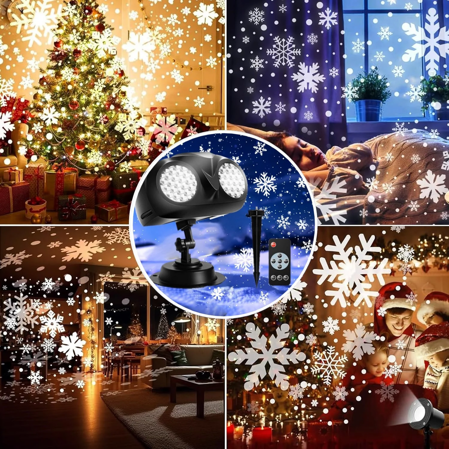 Christmas Snowflake Projector Lights Remote Control Timer Waterproof LED Snowflake Light Snowfall Show Lights for Xmas Holiday Party Decoration