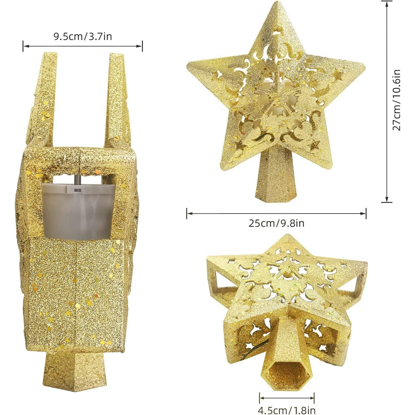 Christmas Star Tree Topper Star Projector Built-in Led 360° Rotating Pentagram Plug in