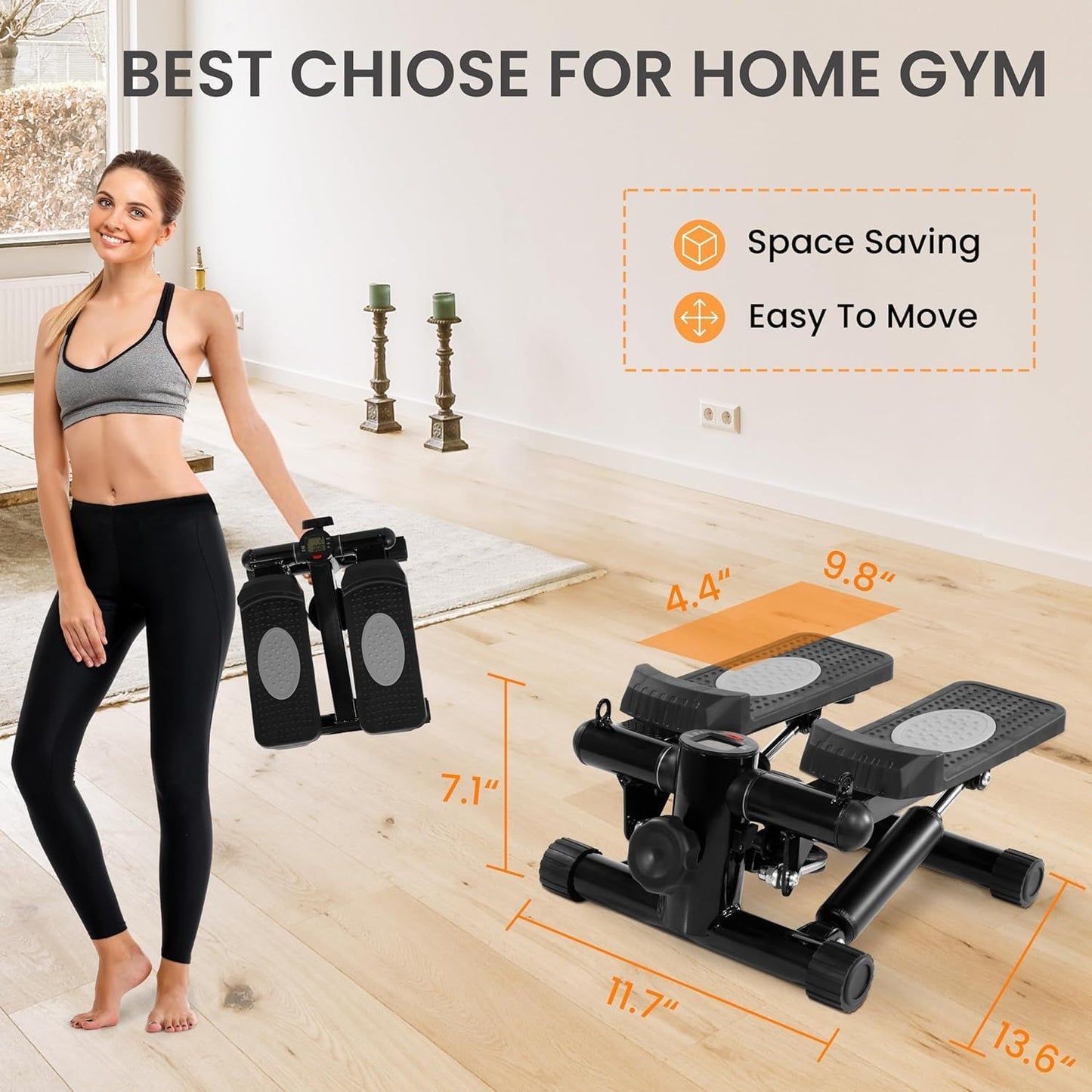 Adjustable Mini Step Machine for Full Body with Bands (Up to 300 lbs)