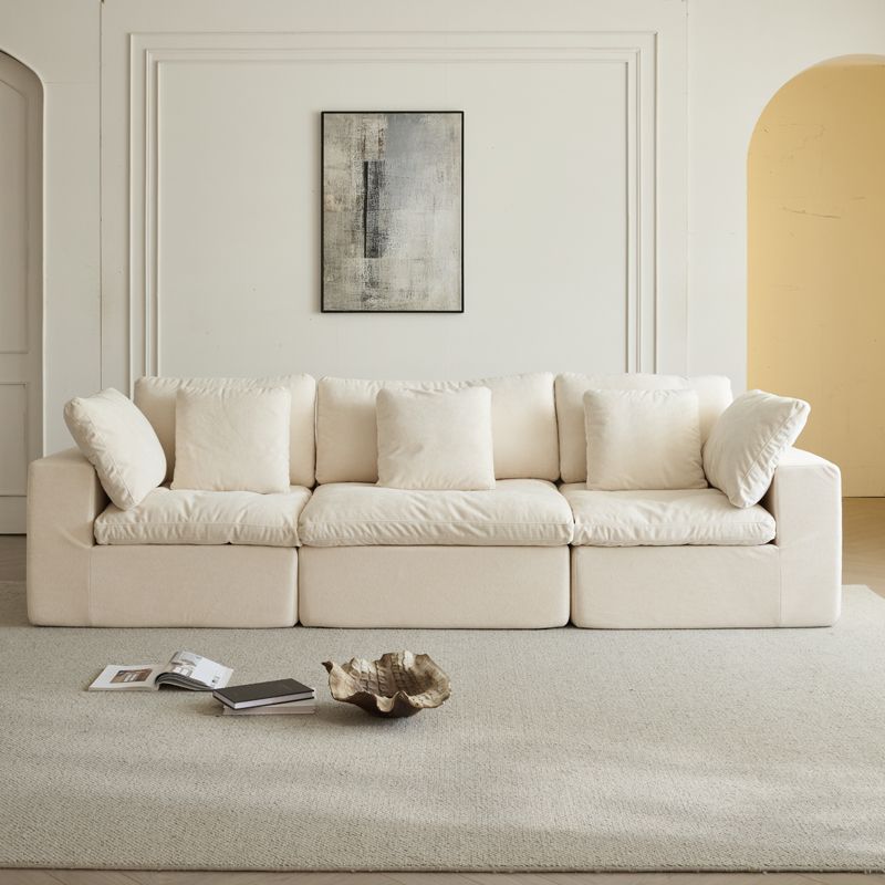 Modular Sectional Sofa 120" Sectional Couches 3 Seater Throw Pillows Chenille Couch Beige