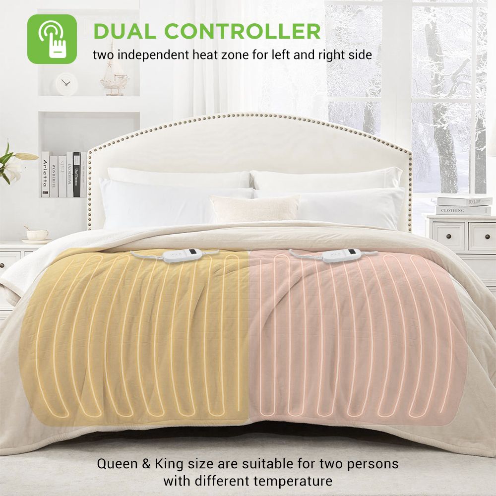 Heated Blanket Electric Blanket Queen Size 84" x 90" Heating Blanket Throw with Controller Over Heat Protection