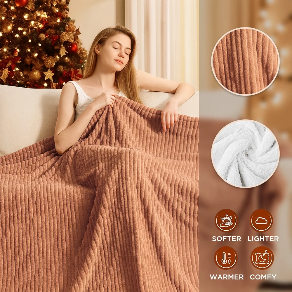 Electric Blanket Full Size 72" x 84" Flannel Heating Blanket Brown Auto Shut-Off Over Heat Protection