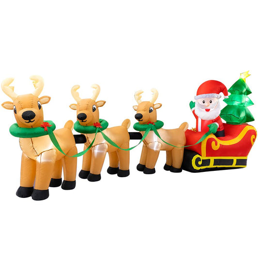 12Ft Inflatables Santa Claus on Sleigh 3 Reindeers Christmas Tree Lighted Xmas Decor Inflatables Christmas Gifts