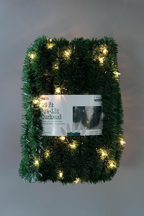 50 Ft Christmas Garland 100 LED Pre-lit Garland Green Artificial Pine Decorative Garland Xams Decor Warm White Lights