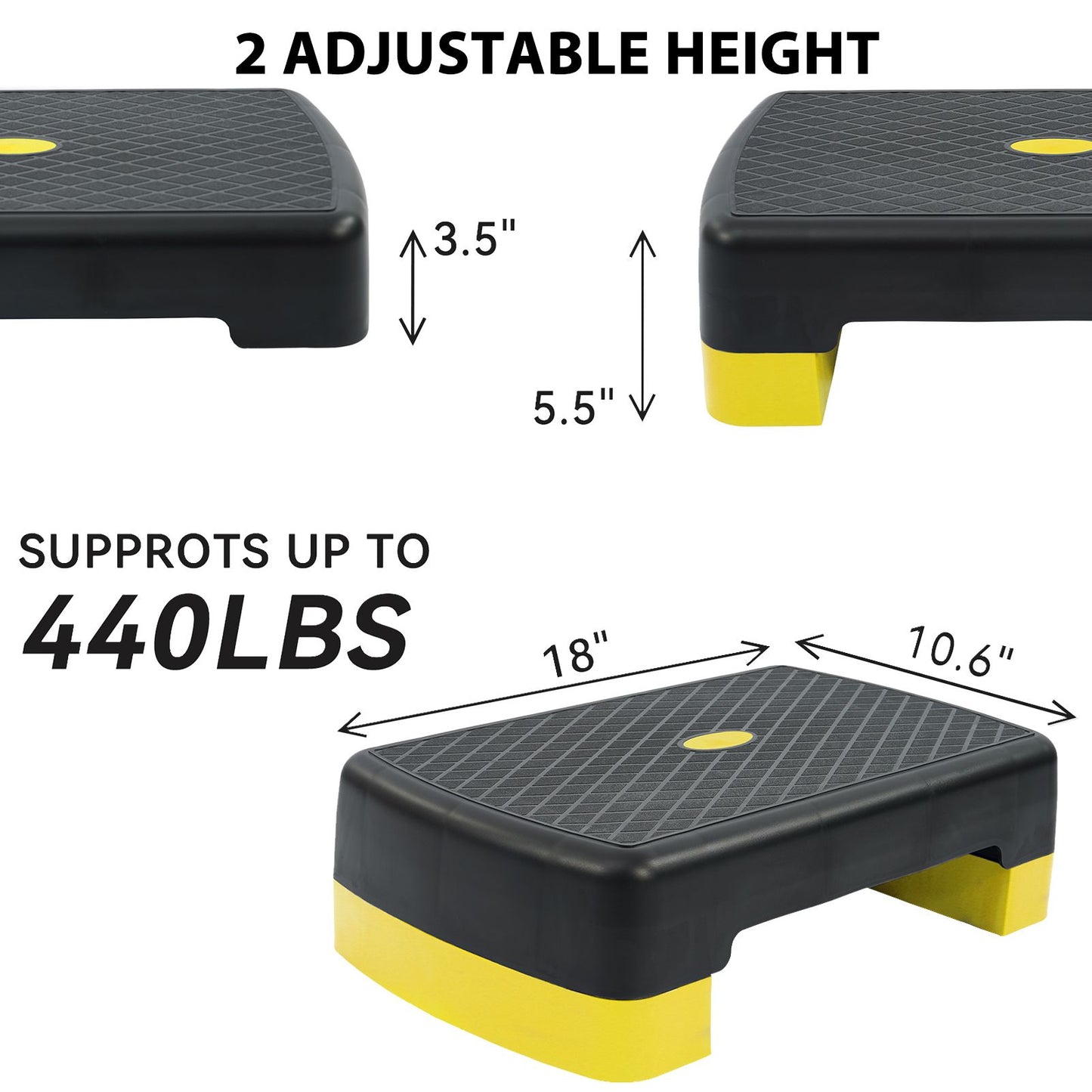 Step Deck with Anti Skid Rubber Adjustable Lightweight Stepper Deck Multifunction Fitness Stepper Yellow