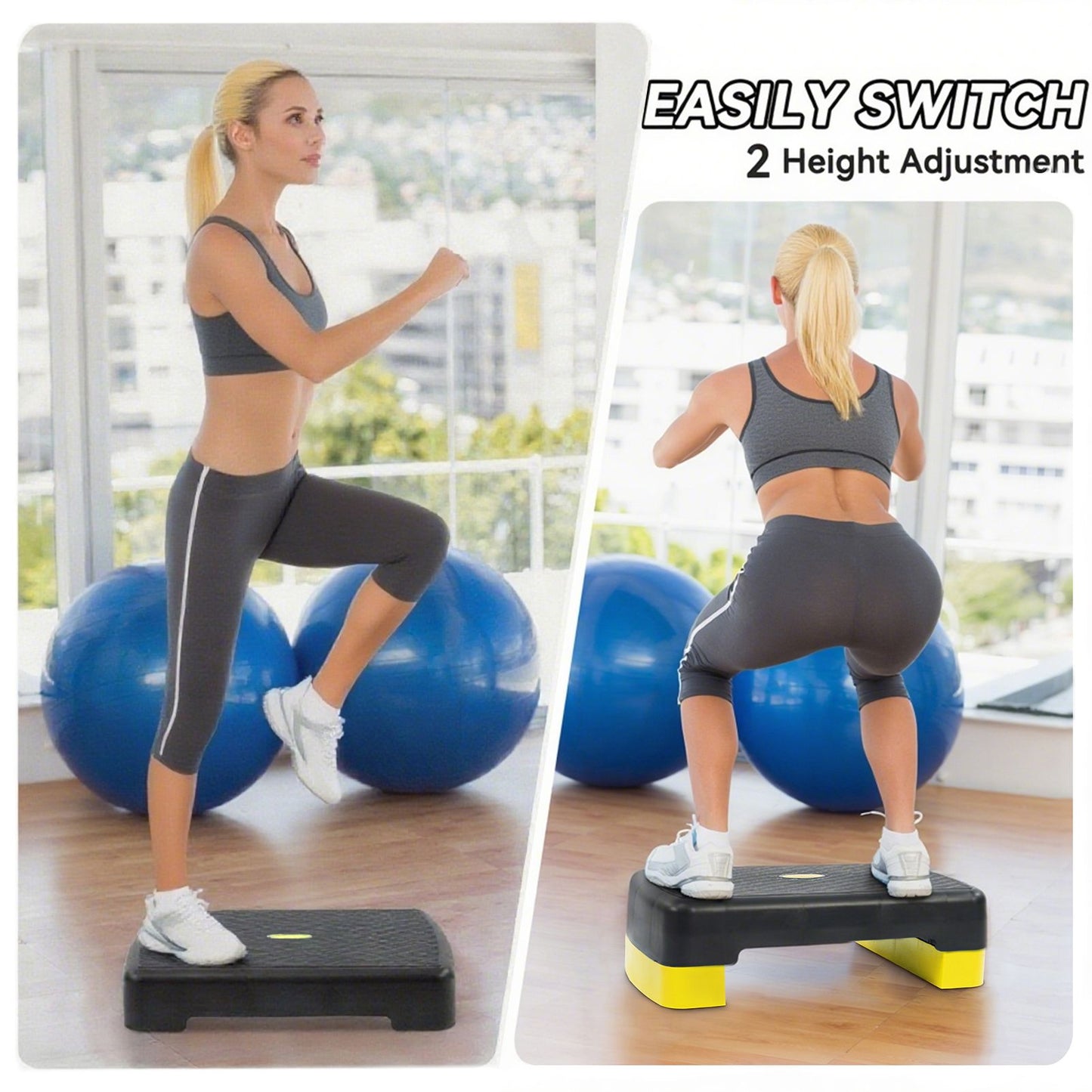 Step Deck with Anti Skid Rubber Adjustable Lightweight Stepper Deck Multifunction Fitness Stepper Yellow