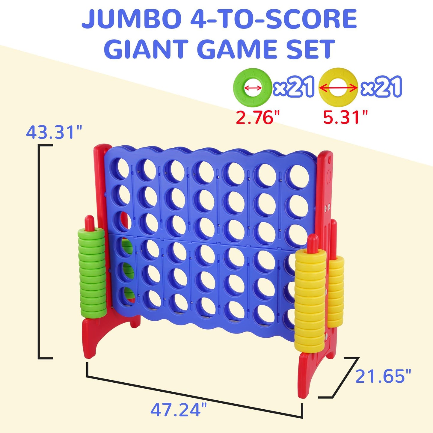 Giant 4-in-a-Row 4 to Score Connect Game with Basketball Hoop and Ring Toss for Kids and Adults, 42 Rings and Quick-Release Slider