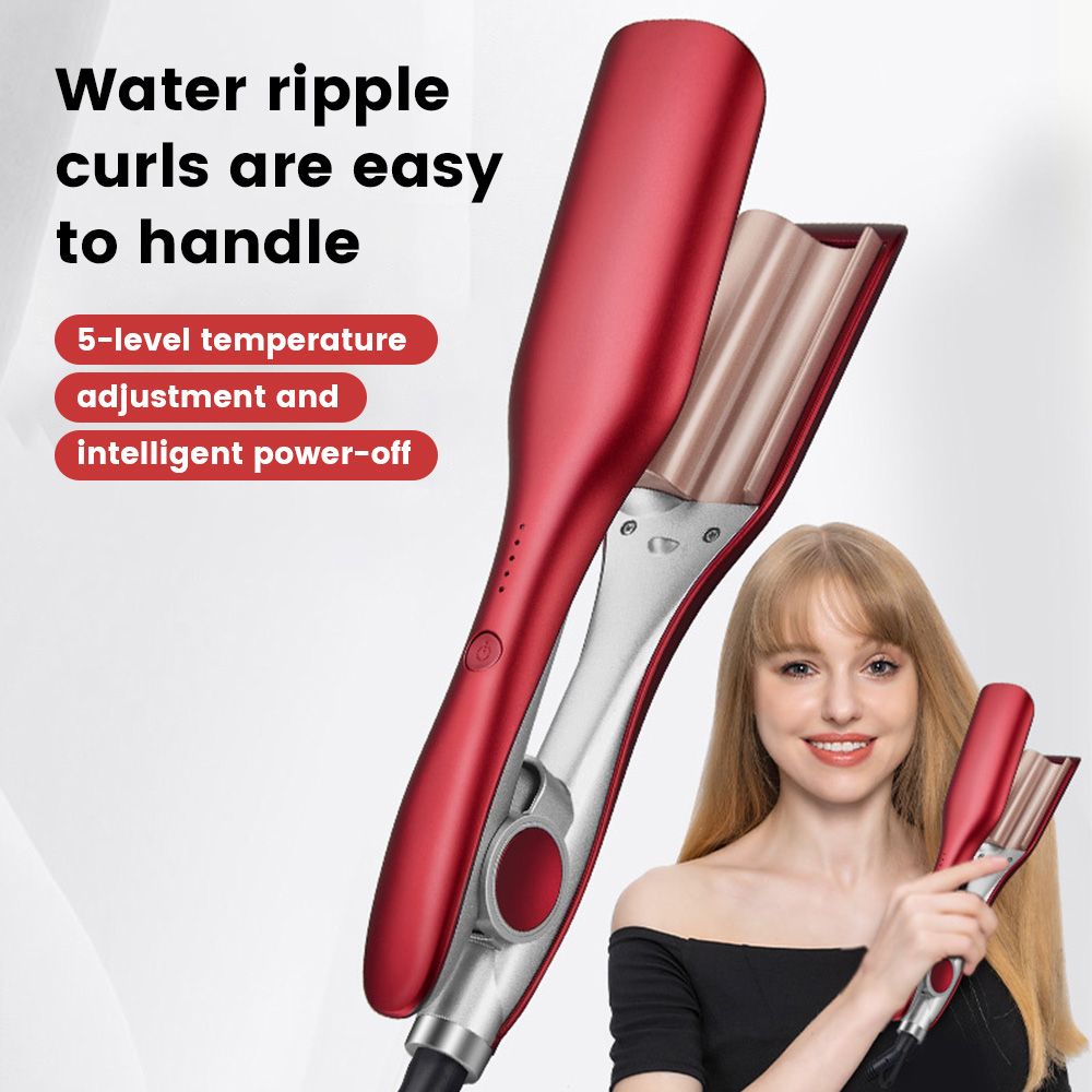 1.25 Inch Red Waver Curling Iron, Beach Waves Curling Wand, Ionic Hair Waver with Anti-Scald Hair Crimper for Women's Hair