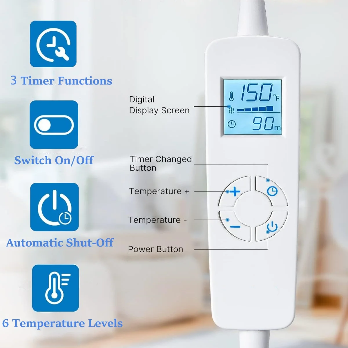 24" x33 "Heating Pad for Back Neck and Shoulders Heating Vest , 6 Heating Modes for Relaxing Blue