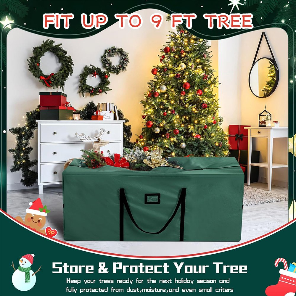 9Ft Christmas Tree Storage Bag, Used For Holding Artificial Christmas Trees, Green (60"x20"x30")