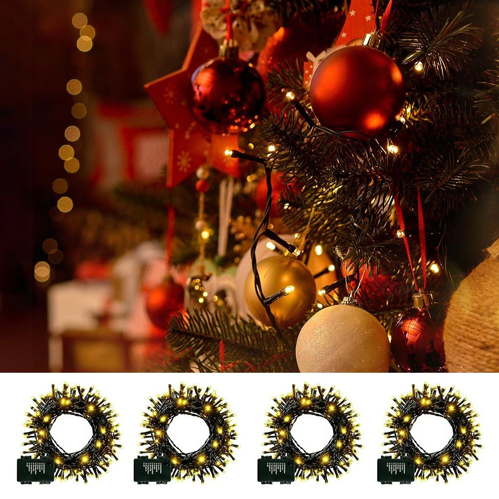 16.4ft White Christmas Tree String Lights 4 Pack Christmas Fairy Lights with 8 Modes Battery Operated Indoor Outdoor Waterproof Lights