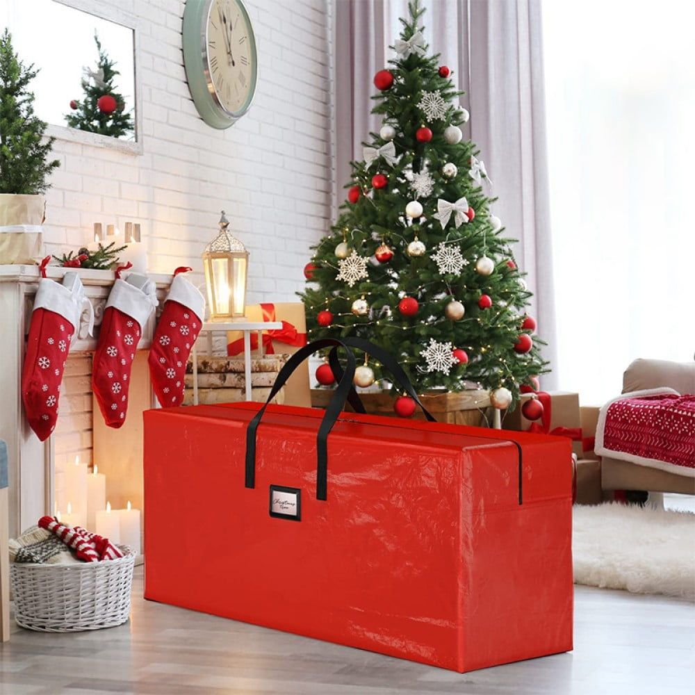 Christmas Tree Storage Bag - Fits 7.5 ft Disassembled Trees with 48"x15"x20" Zippered Handles Red