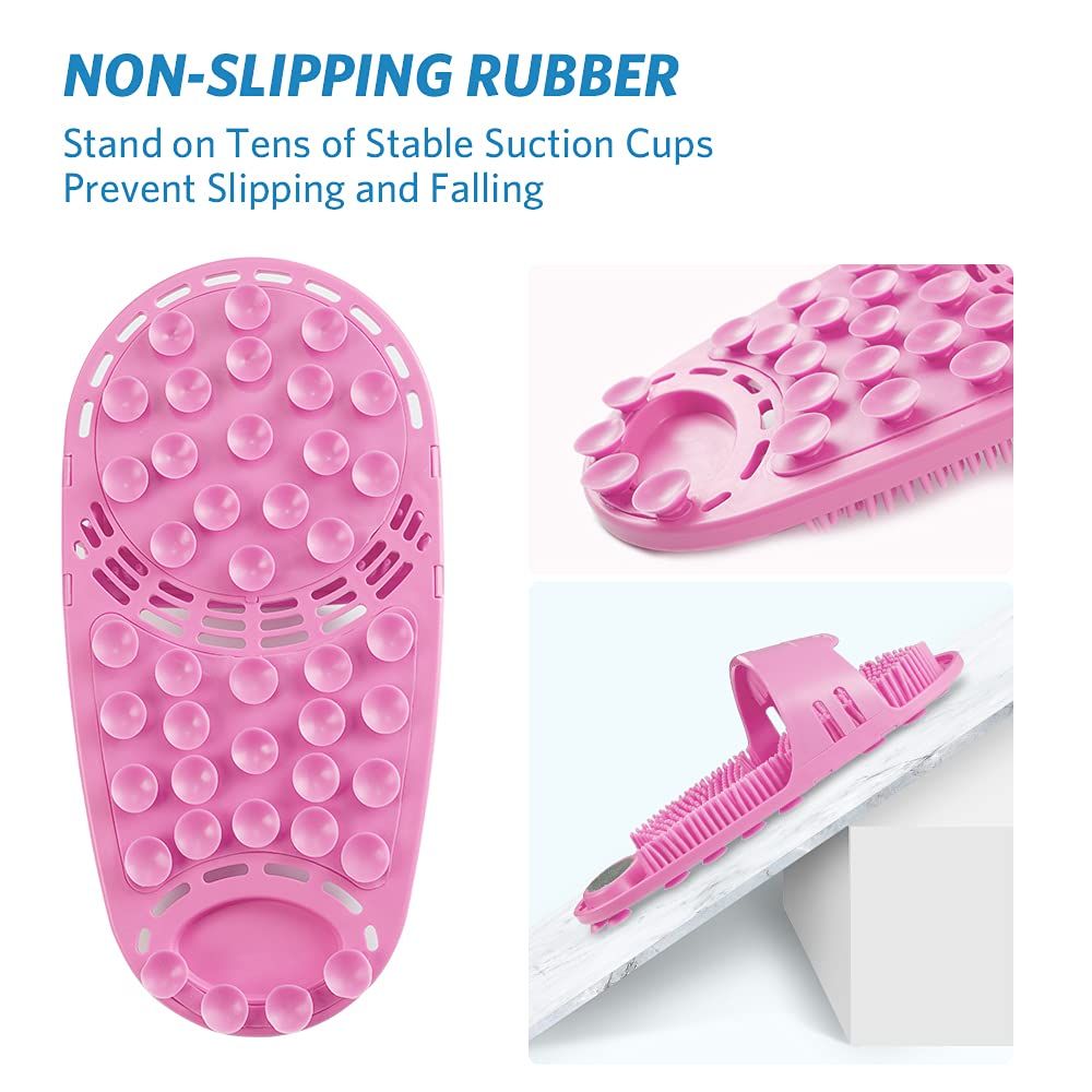 Silicone Foot Scrubber Massage and Cleaning Non-Slip for Shower (1PCS Pink)