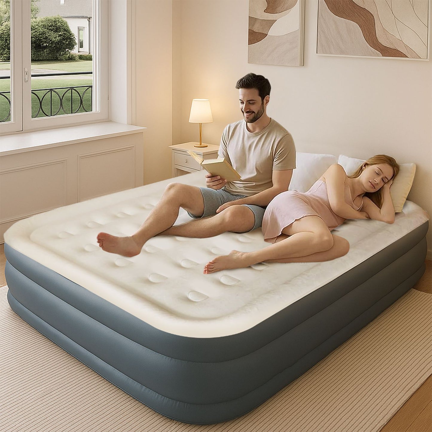 Air Mattress Bed 80" x 60" x 20" Queen Built in Pump Inflatable Mattress Blow Up Bed Travel Air Bed Portable Mattress