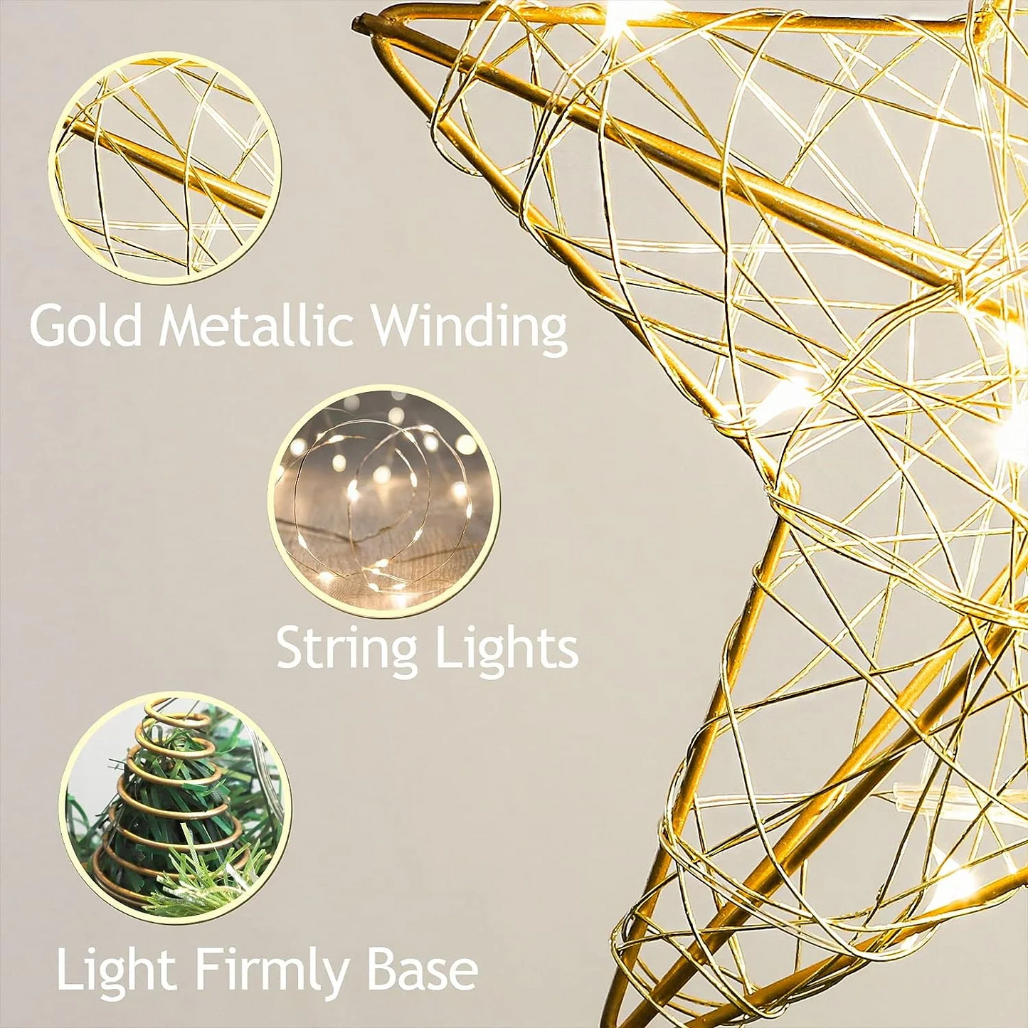 7.8In Christmas Star Tree Topper, LED Light up Hollow Gold Christmas Tree Star, Lighted Christmas Tree Topper