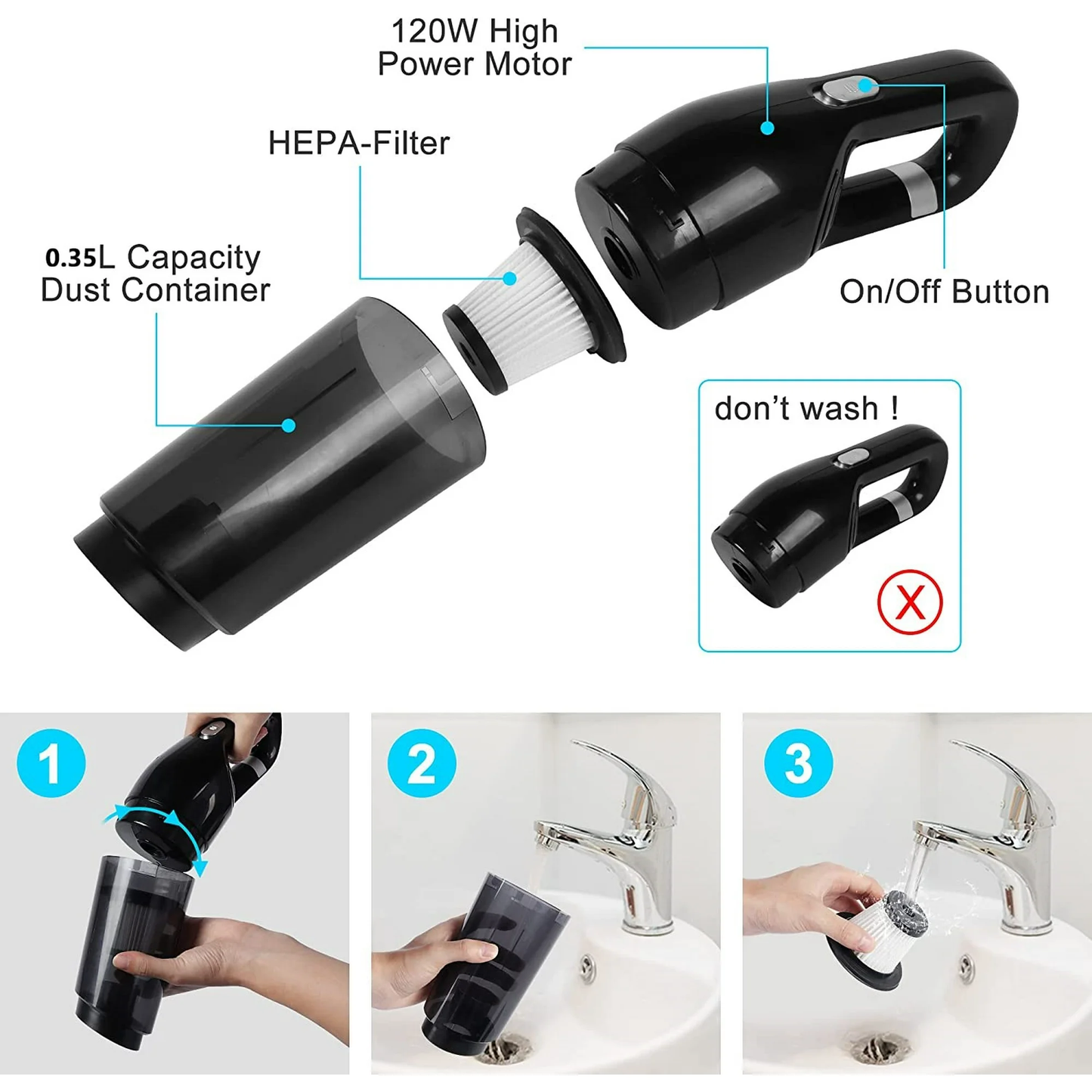 120W Wireless Handheld Car Vacuum Cleaner, Quick Cleaning Vacuum Cleaner, Suitable for Cars, Homes and Offices