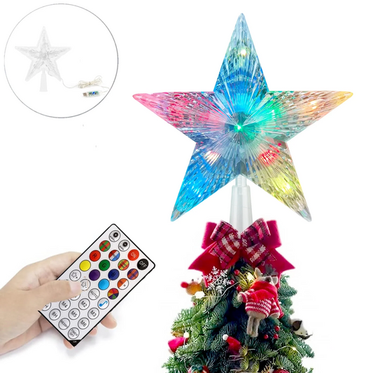 Christmas Tree Topper 7.8" Star Tree Topper Lights Fairy Light RGB Night Tree Topper Remote Control Color Changing