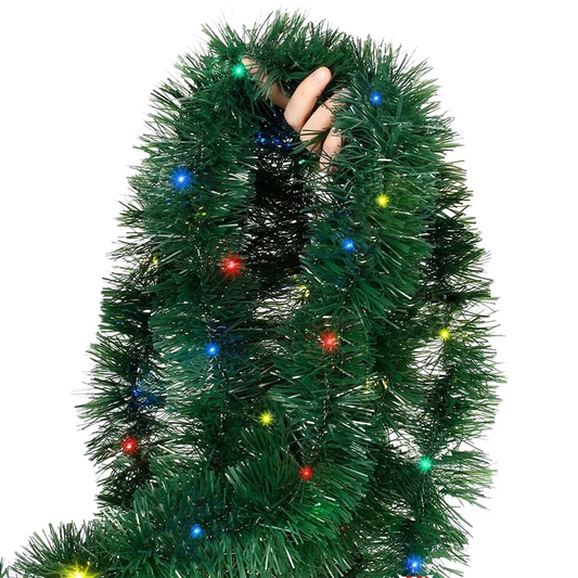 25Ft Prelit Artificial Xmas Garland with 100 Colorful String Lights, Suitable for Indoor or Outdoor Decorations