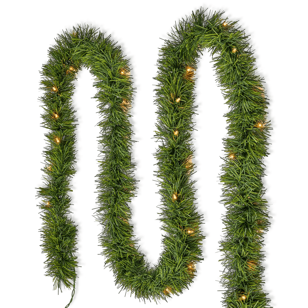 25Ft Christmas Garland Pre-Lit 100 Warm White Lights Soft Artificial Christmas Garland Fireplace Xmas Christmas Collection