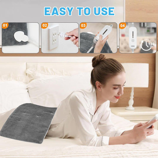 12" x 24" Grey Weighted Heating Pad for Pain Relief, 3 Heat Settings, Machine Washable, Perfect for Neck, Shoulder and Knee Use