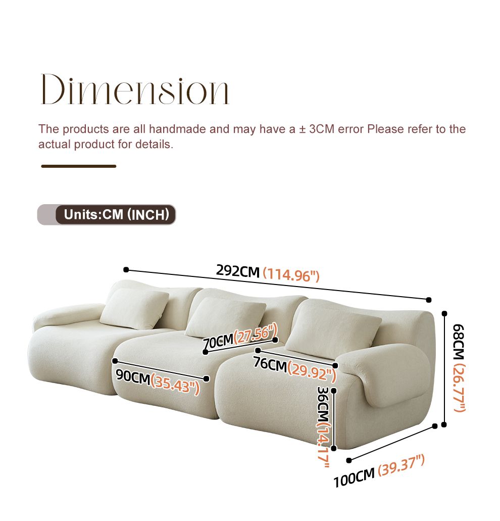 Modular Sectional Sofa 115" Sectional Couches 3 Seater Chenille Couch Beige
