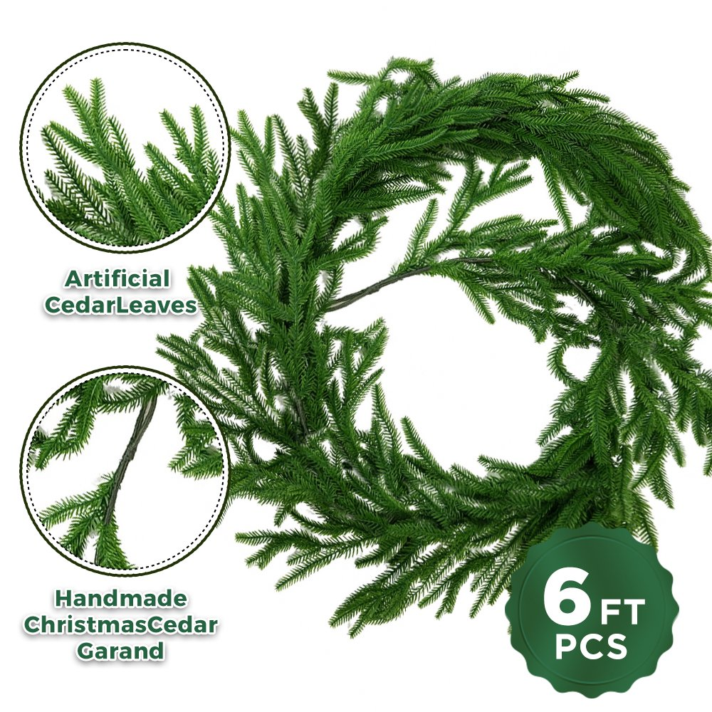 6FT Realistic Artificial Christmas Garland Lifelike Cedar Garland for Holiday Outdoor Indoor Decorations