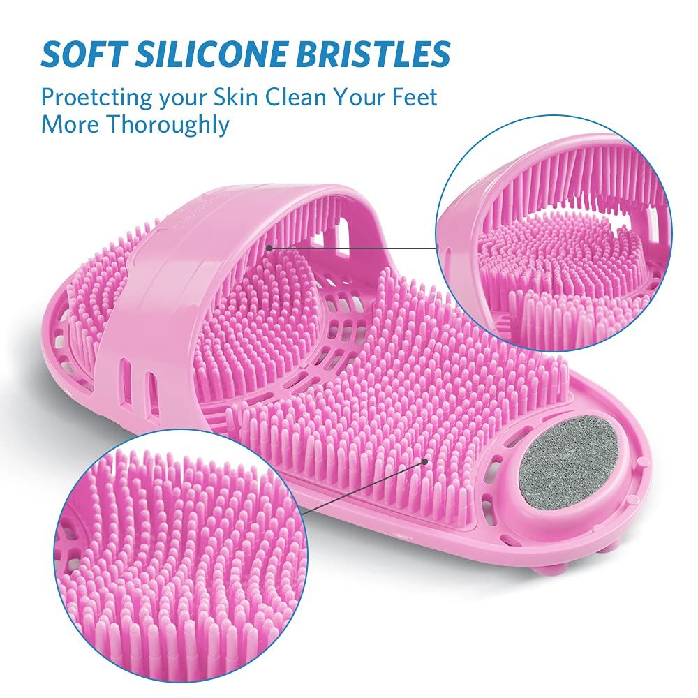 Silicone Foot Scrubber Massage and Cleaning Non-Slip for Shower (1PCS Pink)