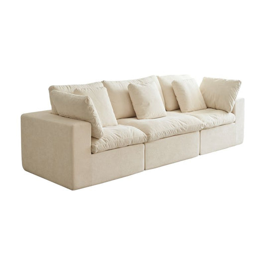 Modular Sectional Sofa 120" Sectional Couches 3 Seater Throw Pillows Chenille Couch Beige