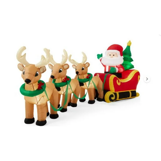 9Ft Inflatables Santa Claus on Sleigh 3 Reindeers Christmas Tree Lighted Xmas Decor Inflatables Christmas Gifts
