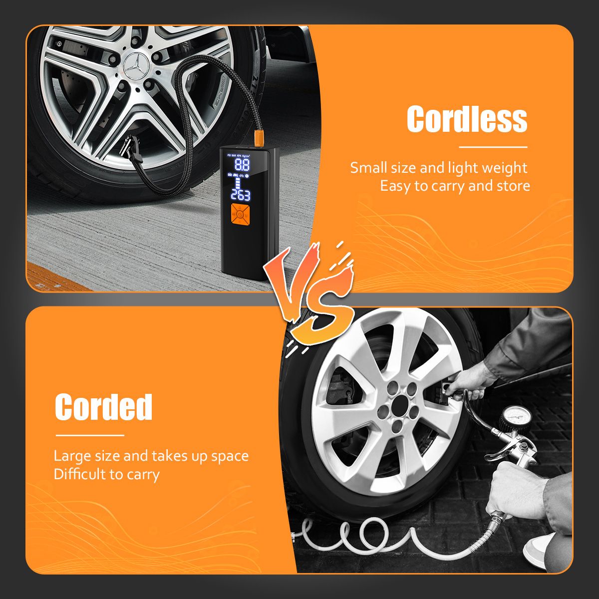 Tire Inflators Cordless Air Pump, Suitable for Car, Motorcycle,Bike Tires and Balls with Gauge for Car Tires 20000mAh and 150PSI Digital LCD