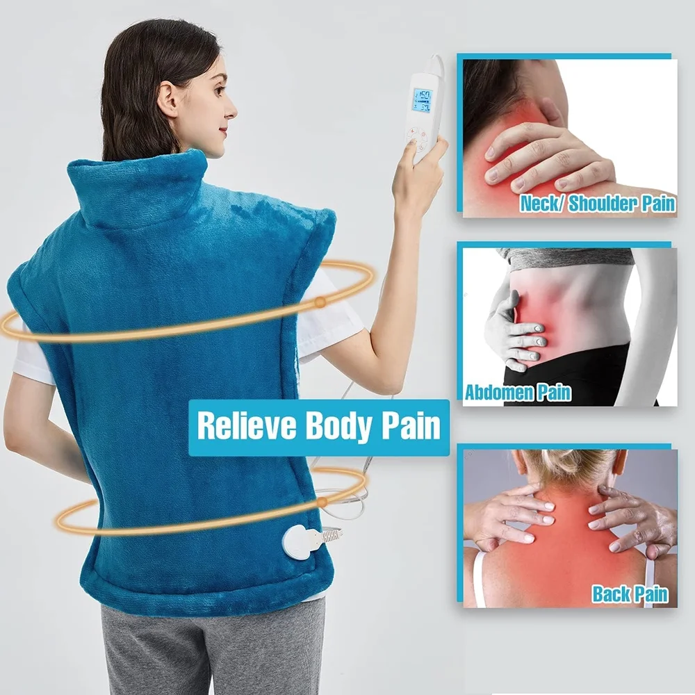 24" x33 "Heating Pad for Back Neck and Shoulders Heating Vest , 6 Heating Modes for Relaxing Blue