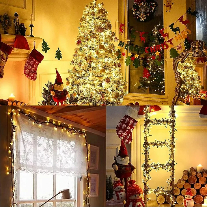 82Ft 200pcs Christmas String Lights LED Twinkle Cluster Lights with 8 Modes Function for Christmas Warm White