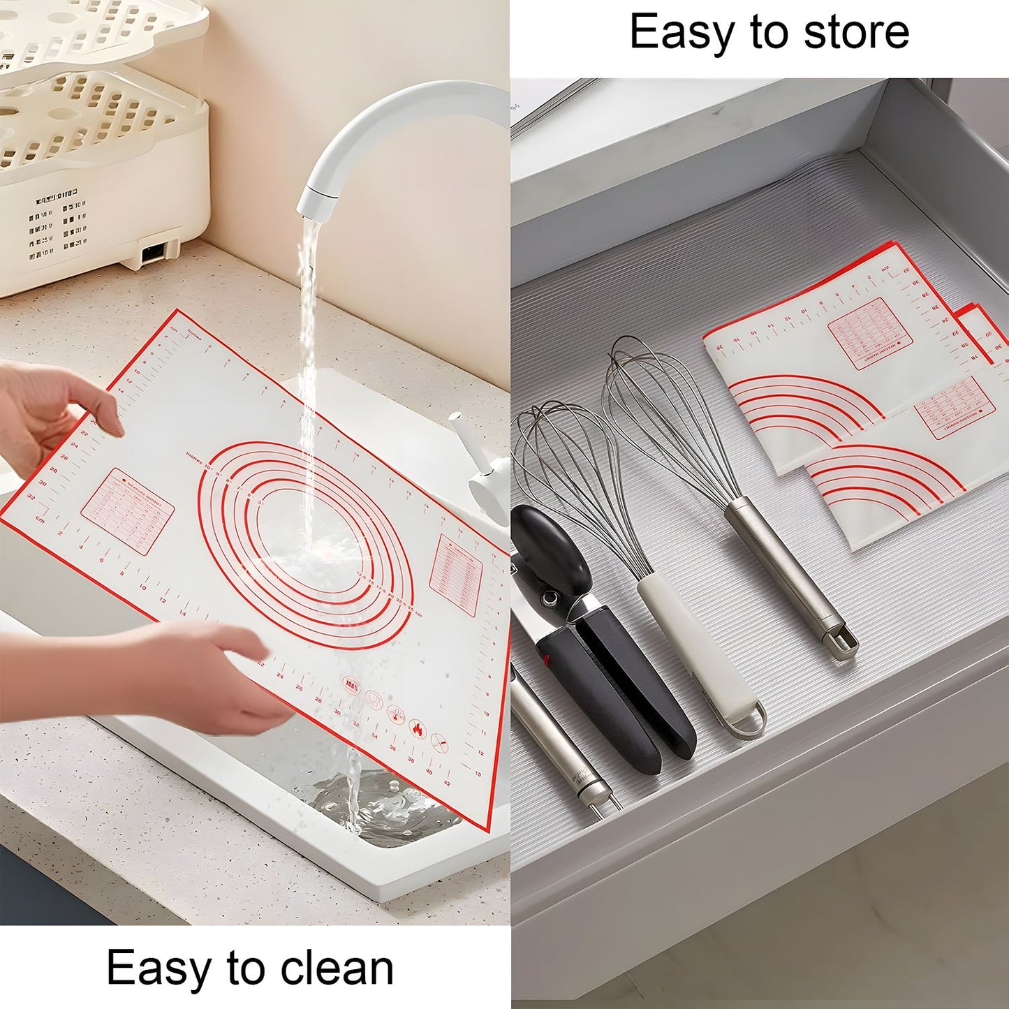 24" x 16" Silicone Pastry Mat Rolling Baking Mat Dough Kneading Mat with Measurements Non Slip