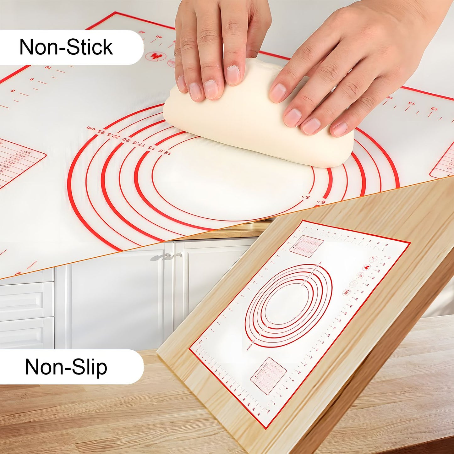 24" x 16" Silicone Pastry Mat Rolling Baking Mat Dough Kneading Mat with Measurements Non Slip