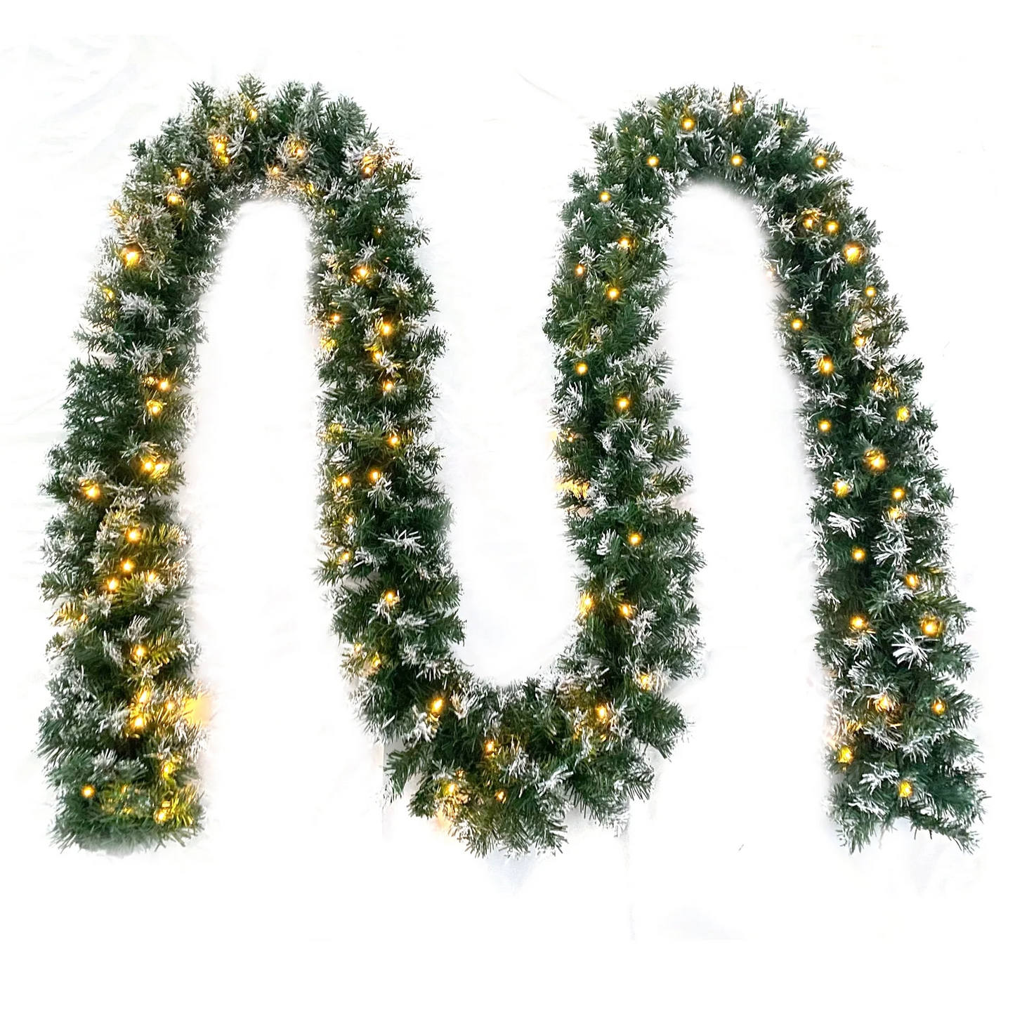 18ft Christmas Garland 50 LED Lights Pre-Lit Artificial Xmas Garland Snow Flocked Wall Christmas Decorations