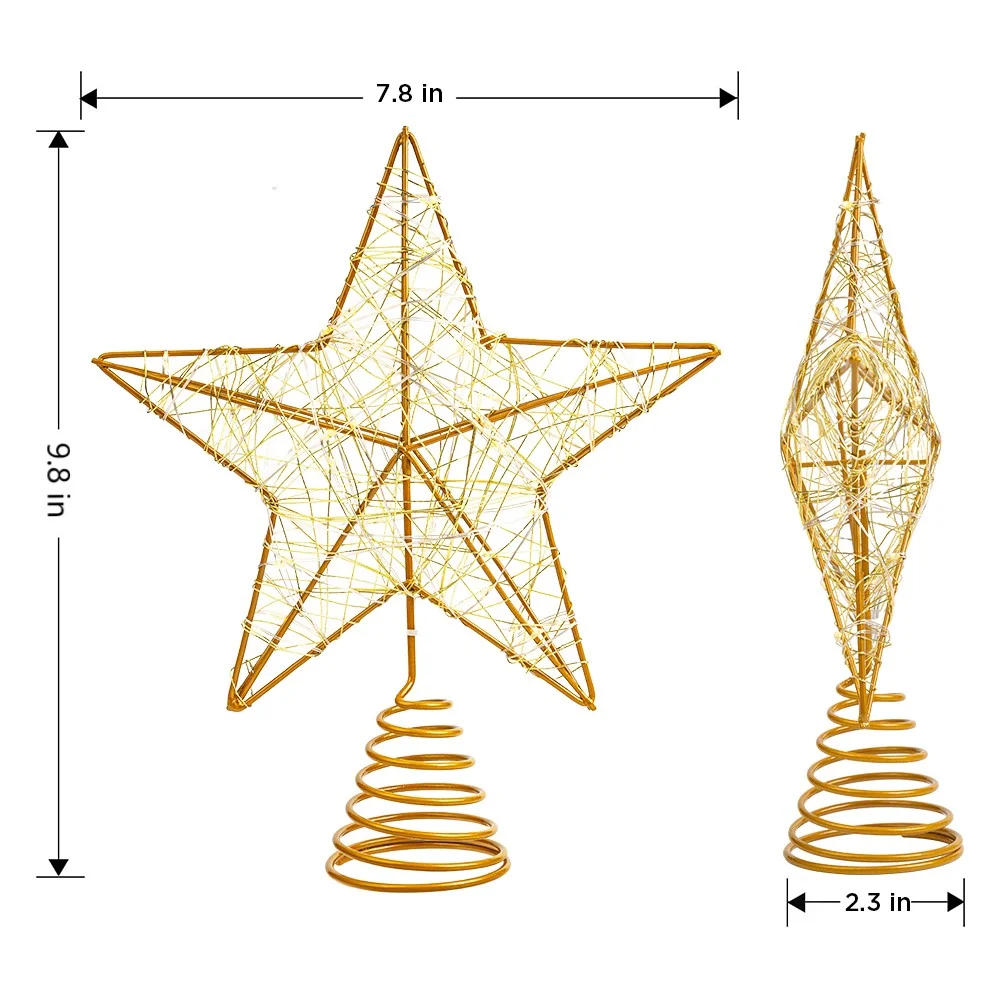 7.8In Christmas Star Tree Topper, LED Light up Hollow Gold Christmas Tree Star, Lighted Christmas Tree Topper