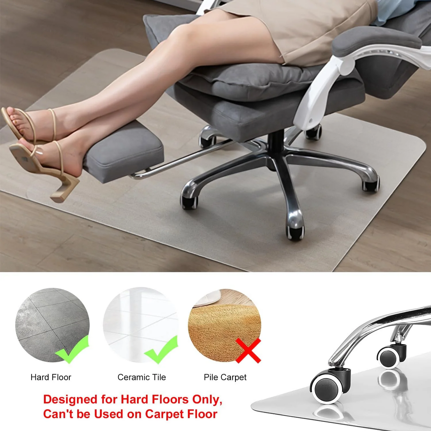Rectangle Cleanable PVC Office Chair mat for Hardwood Floor Protection Easy Glide on Matte Floor Mat 36" x 48"
