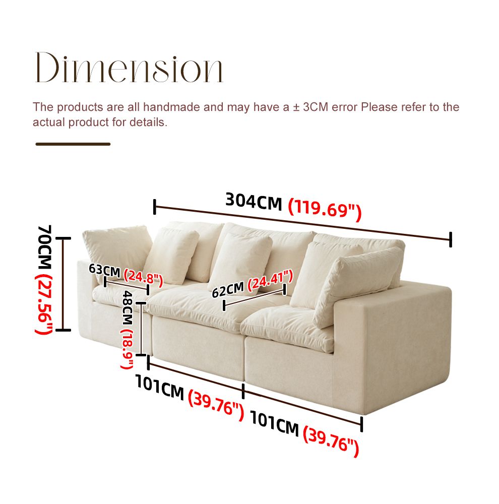 Modular Sectional Sofa 120" Sectional Couches 3 Seater Throw Pillows Chenille Couch Beige