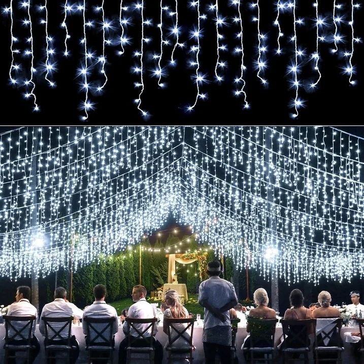 29.5 FT 360 White LEDs and 60 Drop Christmas Icicle String Lights , 8 Lighting Modes,Suitable for Decorating Festivals, Weddings and Eaves