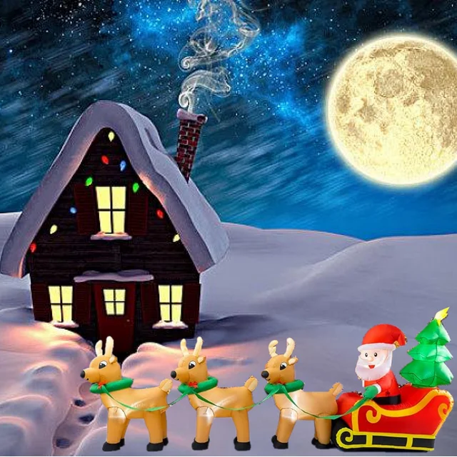 9Ft Inflatables Santa Claus on Sleigh 3 Reindeers Christmas Tree Lighted Xmas Decor Inflatables Christmas Gifts