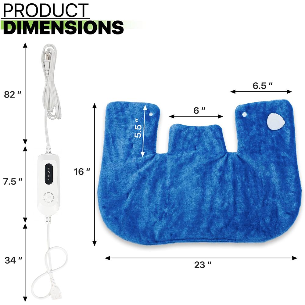 25''X 18''Blue Electric Heat Pad for Neck and Shoulders, Heating Pad with 4 Heat Settings and Auto Shut Off, Machine Washable, Gifts for Family