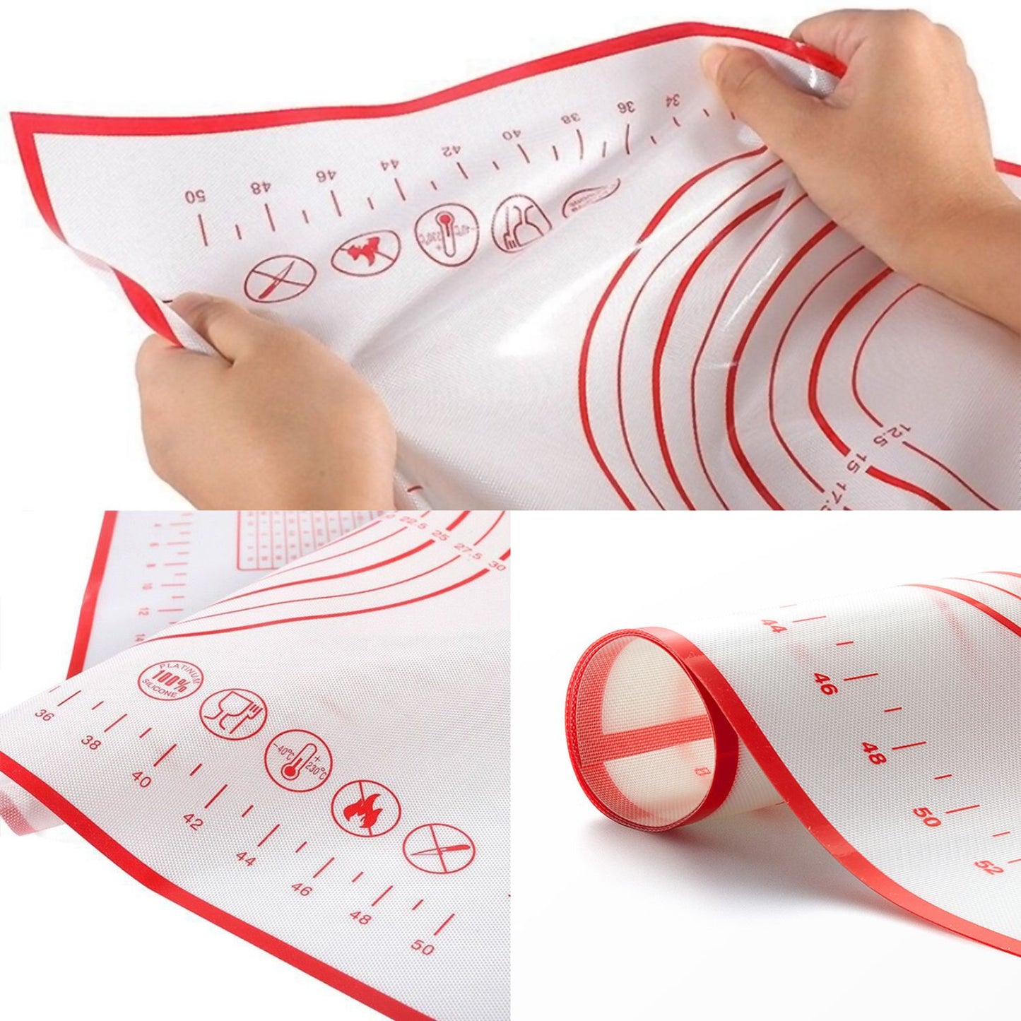 24" x 16" Silicone Pastry Mat Rolling Baking Mat Dough Kneading Mat with Measurements Non Slip