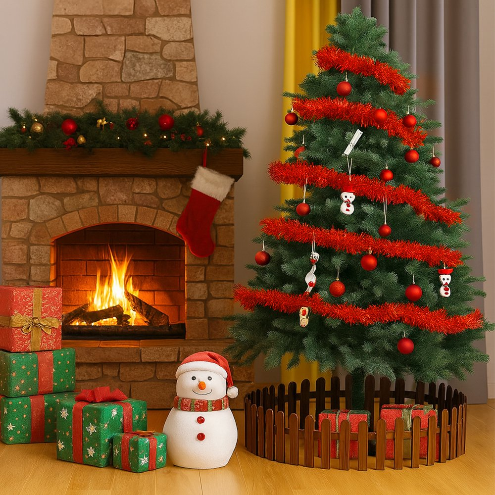 50FT Red Metallic Twist Shiny Garland for Christmas Tree Decorations, Xmas Hanging Decor for Indoor Outdoor Use