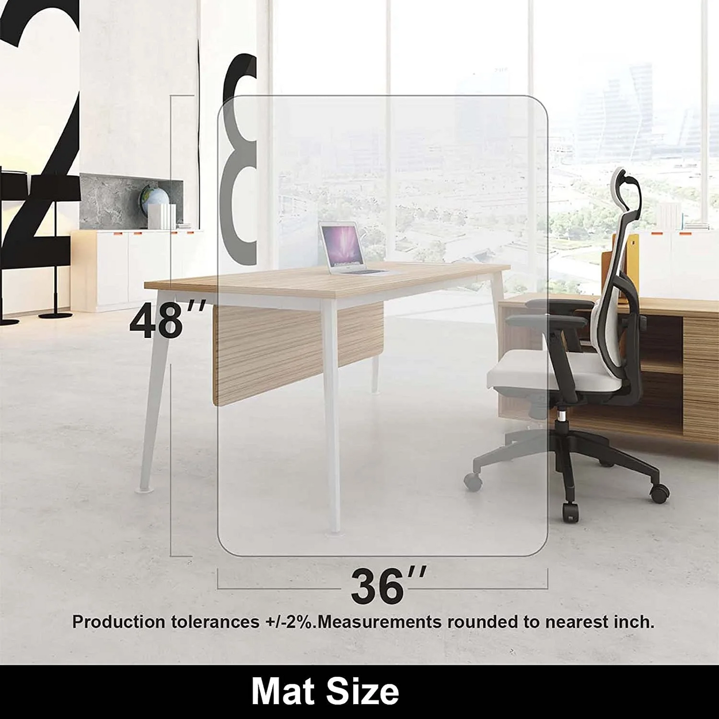 Rectangle Cleanable PVC Office Chair mat for Hardwood Floor Protection Easy Glide on Matte Floor Mat 36" x 48"