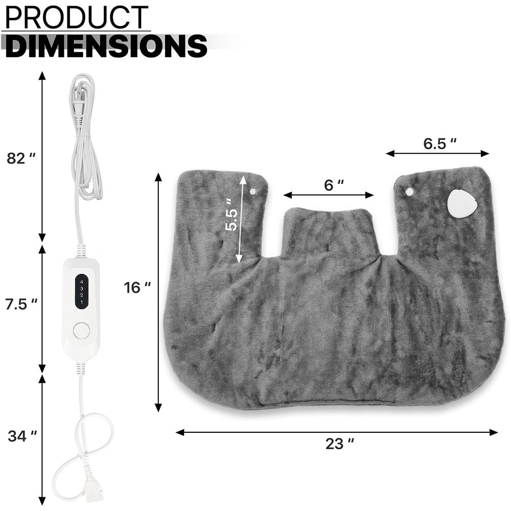 25''X 18''Grey Electric Heat Pad for Neck and Shoulders, Heating Pad with 4 Heat Settings and Auto Shut Off, Machine Washable, Gifts for Family